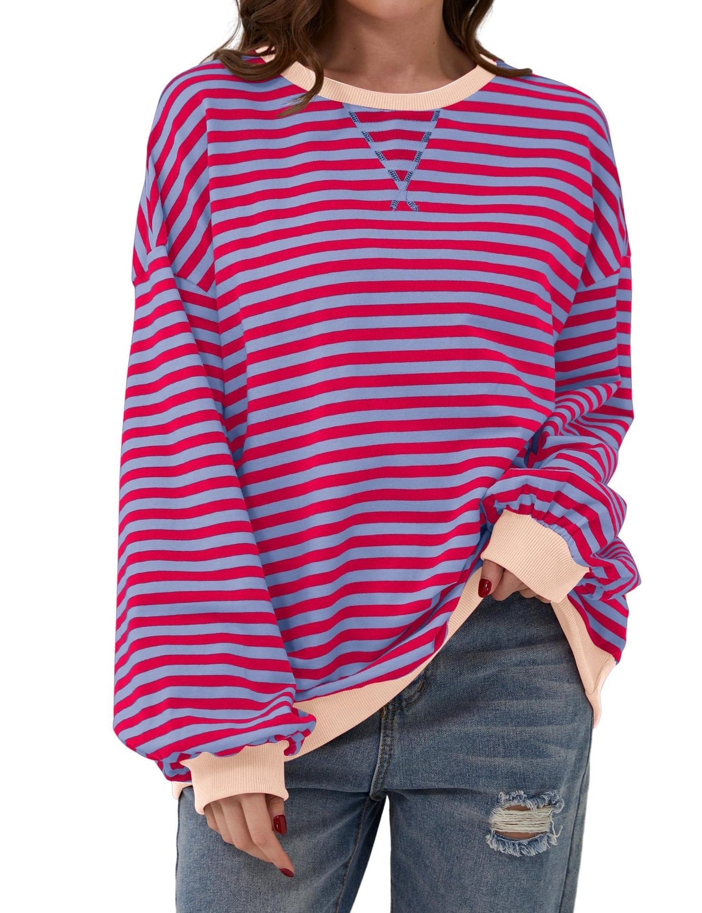WOMEN'S OVERSIZED STRIPED LONG SLEEVE PULLOVER
