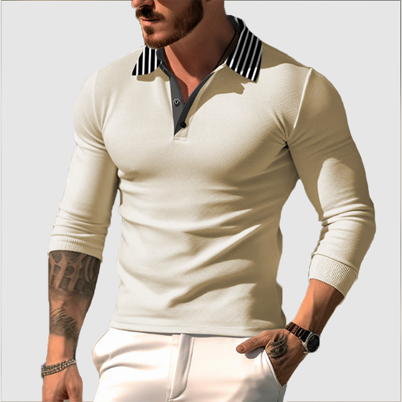 Men's striped lapel sports casual top T-shirt