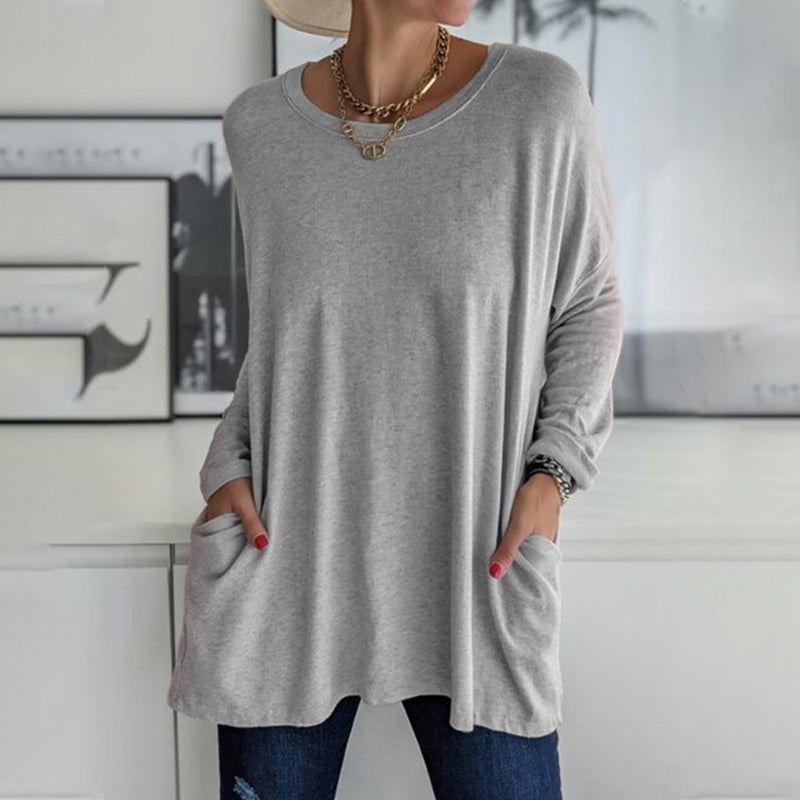 🔥Round Neck Long Sleeve Pocket Solid T-Shirt🔥
