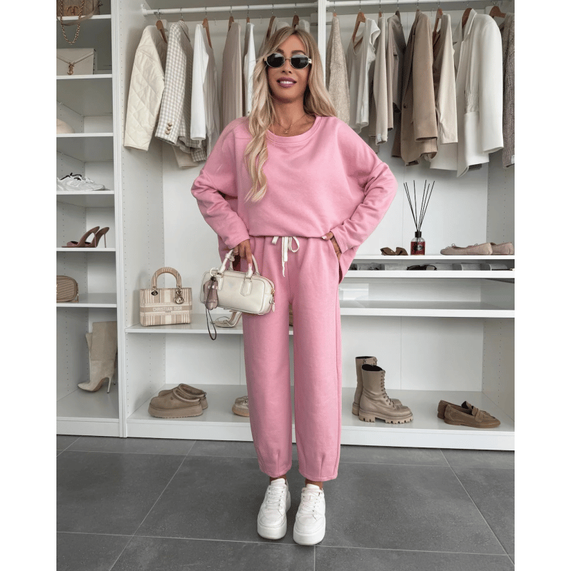 💕Solid Color Round Neck Top & Loose Pants 2-PCS Set