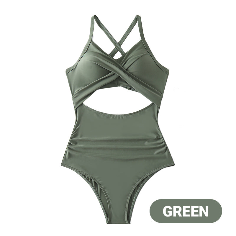 Women's Solid Ribbed Cutout-Front Shaping Swimsuit