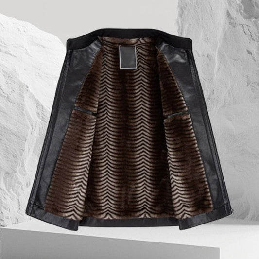 Fashionable Stand-collar Thickened Warm Leather Jacket