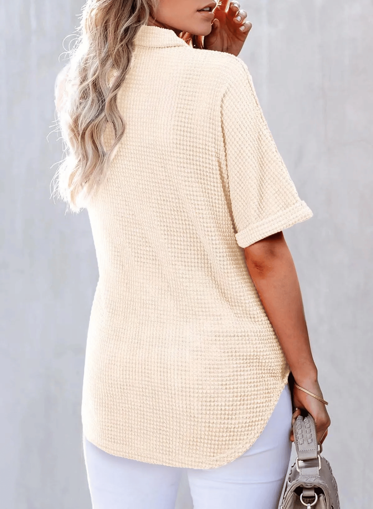 ✨ New Women's Waffle Knit Short Sleeve Tunic Henley Shirts