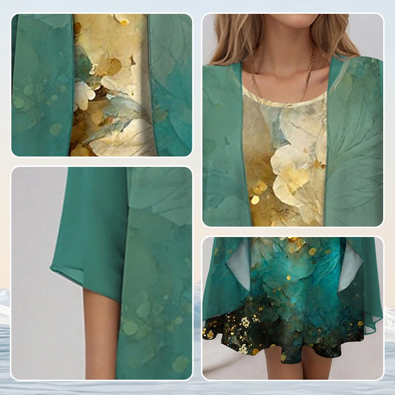 🌸Elegant 2-piece set: half-sleeved blouse + dress