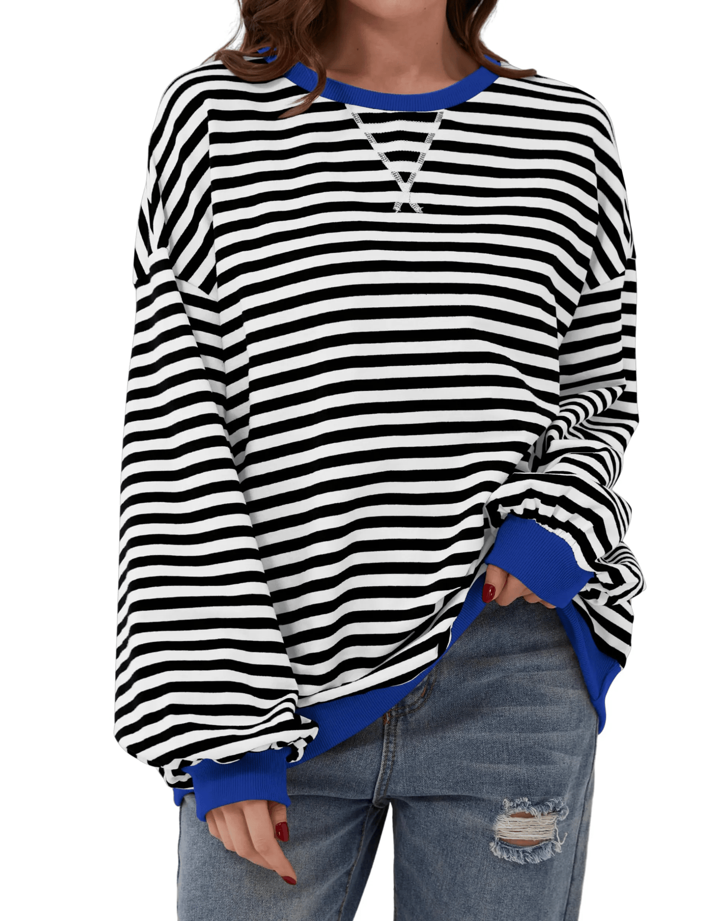 WOMEN'S OVERSIZED STRIPED LONG SLEEVE PULLOVER