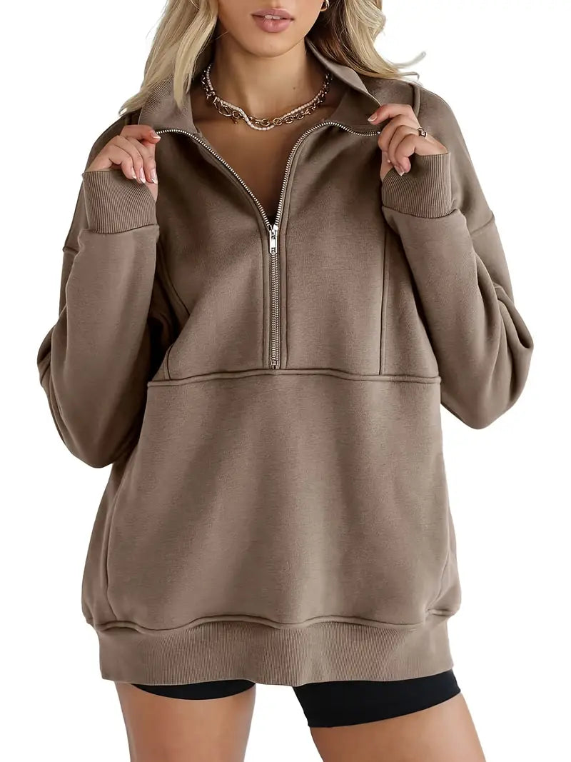 Solid Color Half-Zip Pullover Sweatshirt