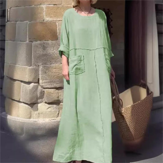 💕Casual Breathable Solid Color Round Neck Dress