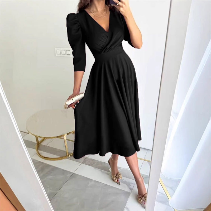 💐 Women's V-Neck Pleated Waist-slimming Midi Dress
