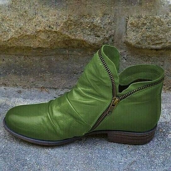 Women's Zipper Low Top Low Heel Boots