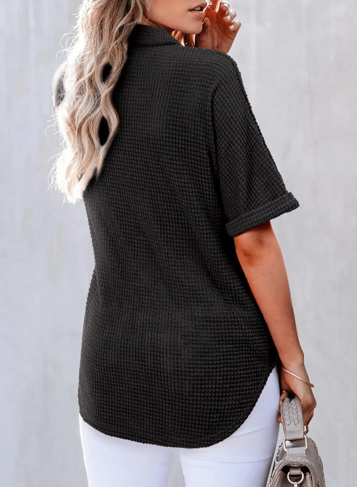 ✨ New Women's Waffle Knit Short Sleeve Tunic Henley Shirts