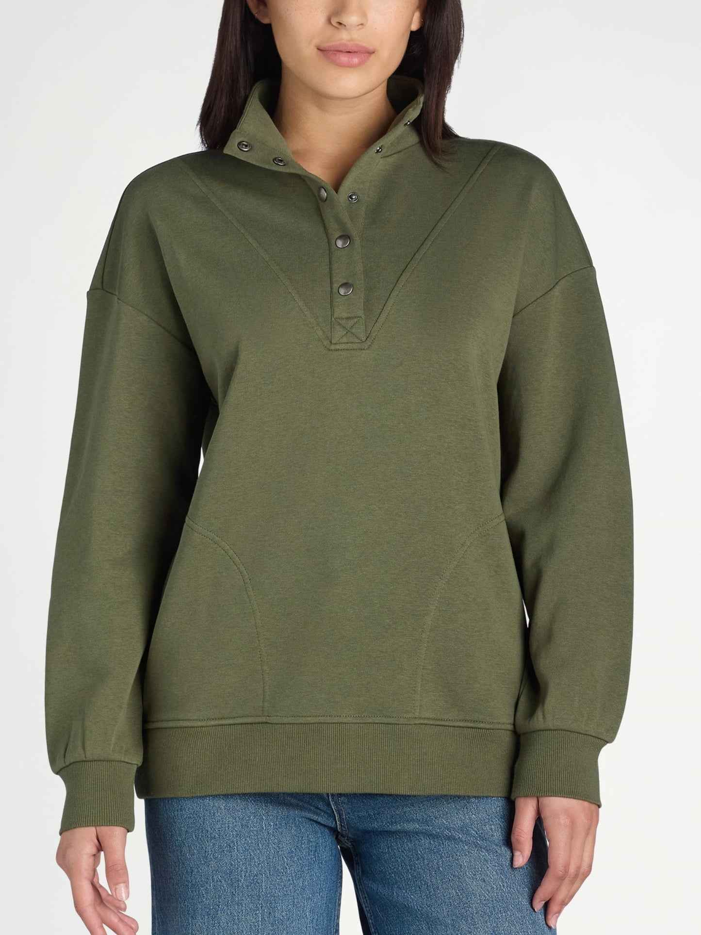 Women's Mock Neck Henley Pullover Sweatshirt