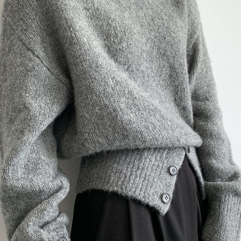 Women's Solid Color Turtleneck Sweater with Buttons