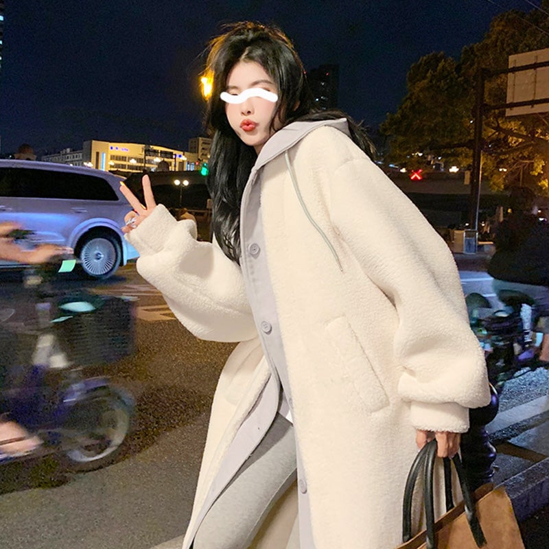 🔥2-Layered Lambswool Hooded Coat Jacket