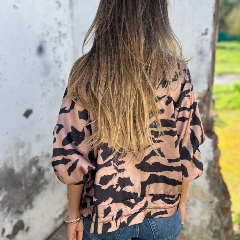 🌸 Women's Fall Zebra Print Zipper Bomber Jacket