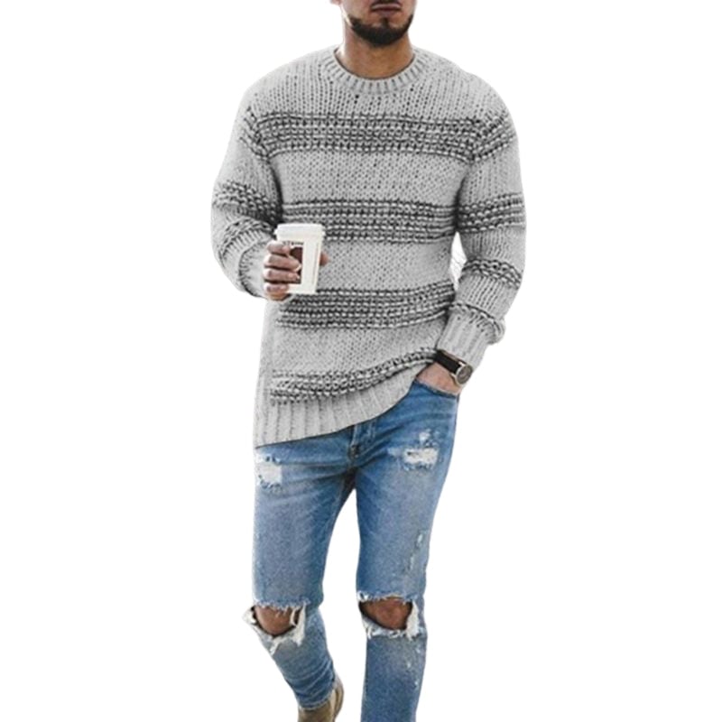 Striped crew neck sweater for men
