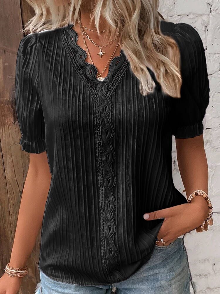 🔥V Neck Plain Lace Elegant Shirt