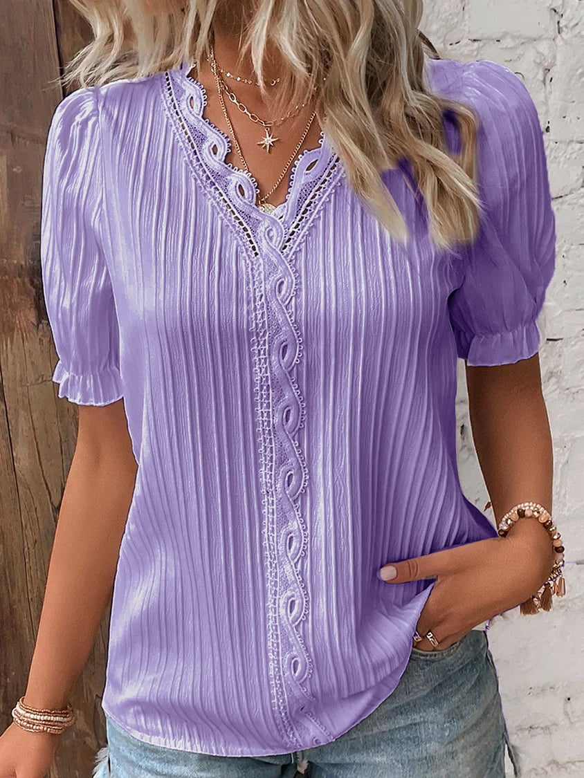 🔥V Neck Plain Lace Elegant Shirt