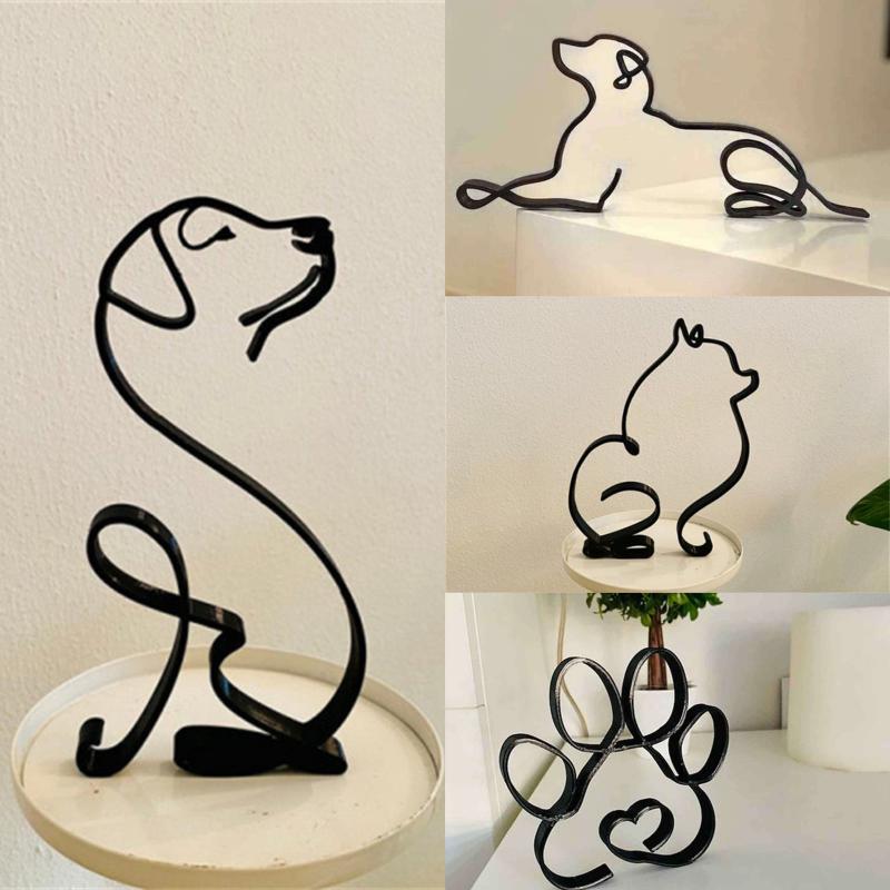 Dog & Cat Line Art Sculpture