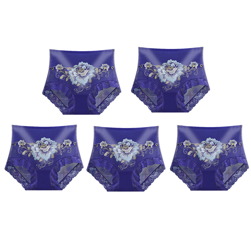 High Waist Premium Lace Embroidered Panties (5-Pack)