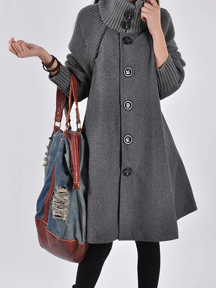(Free Shipping) High-Neck Oversized Long-Sleeved Coats
