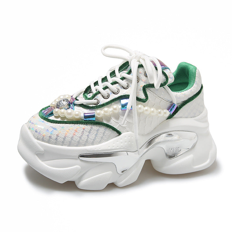 Rhinestone mesh breathable height-increasing sneakers