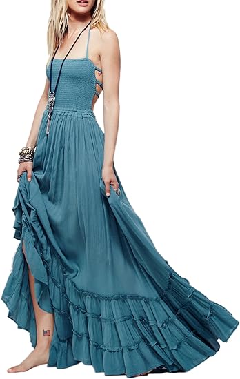 Womens Summer Cotton Sexy Backless Long Dresses