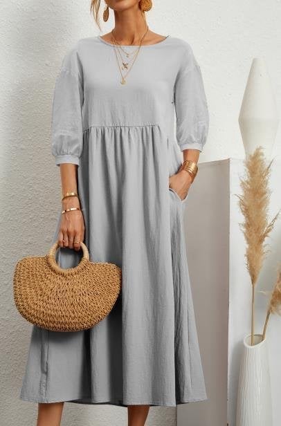 🔥Women's Lantern Sleeve Cotton And Linen Dress