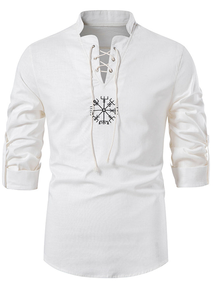 Mens Cotton Linen Shirt Long Sleeve Solid