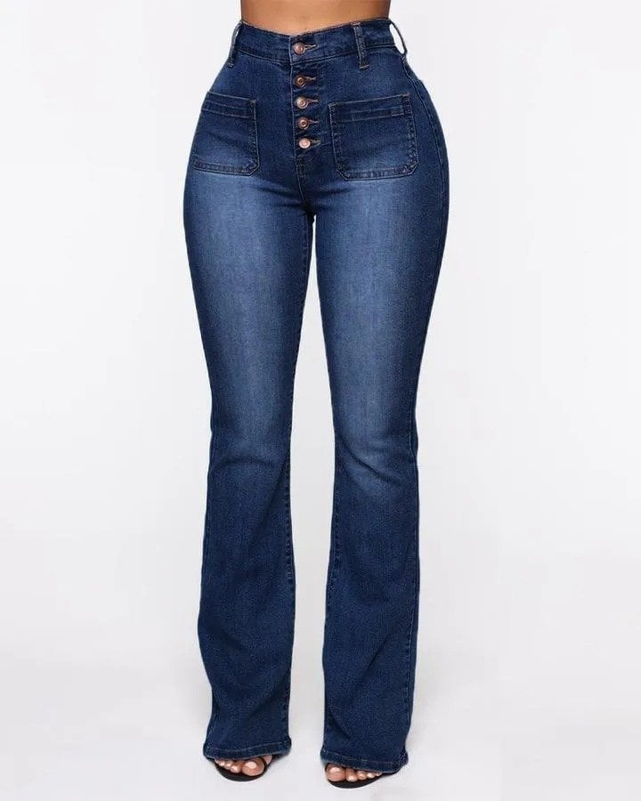 Vintage Button Fly Booty Shaping High Waist Flare Jeans