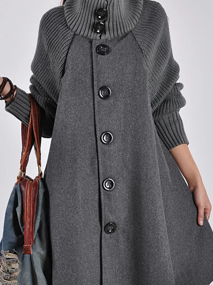 (Free Shipping) High-Neck Oversized Long-Sleeved Coats