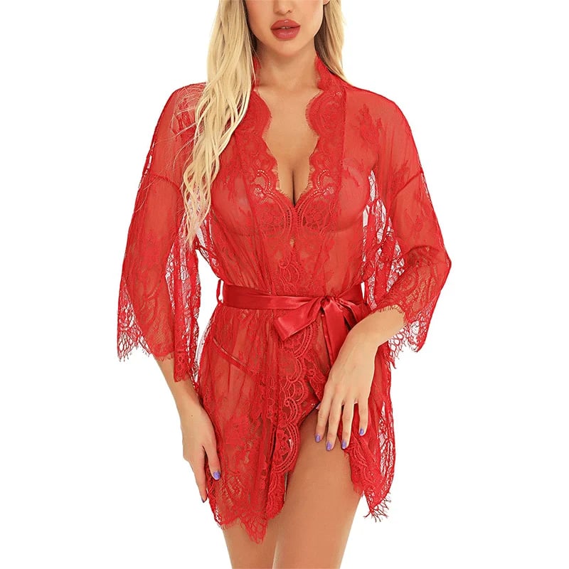🔥 - Lace Robe Lingerie Nightgown Dress