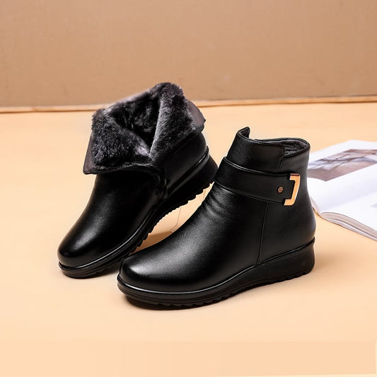 🔥Genuine Leather Metal Buckle Velvet Boots