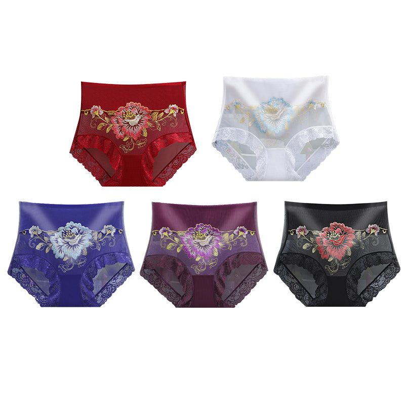 High Waist Premium Lace Embroidered Panties (5-Pack)