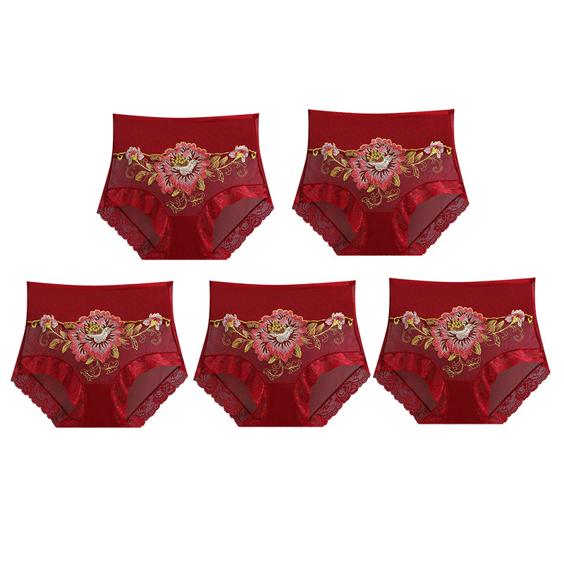 High Waist Premium Lace Embroidered Panties (5-Pack)