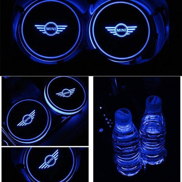 Led Car Logo Cup Lights up Holder USB Charging 7 Colors Changing