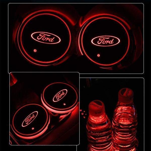 Led Car Logo Cup Lights up Holder USB Charging 7 Colors Changing