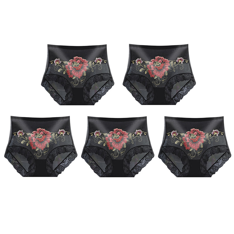 High Waist Premium Lace Embroidered Panties (5-Pack)
