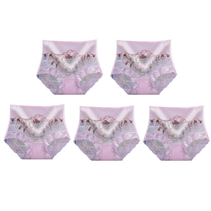 High Waist Premium Lace Embroidered Panties (5-Pack)