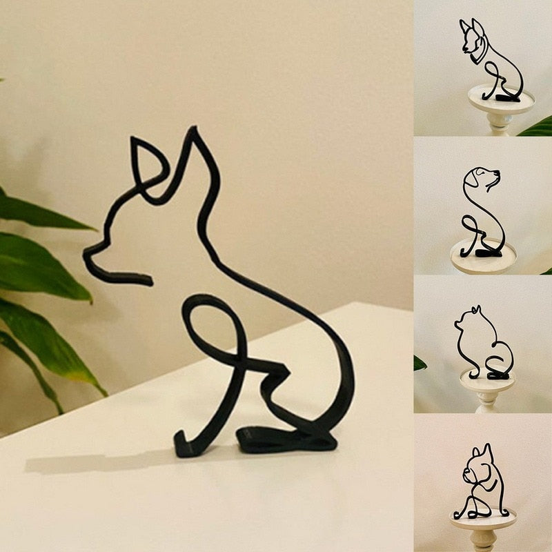 Dog & Cat Line Art Sculpture