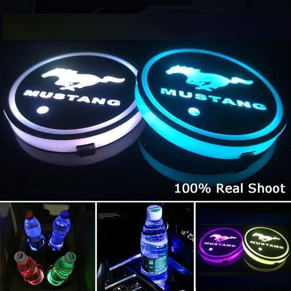 Led Car Logo Cup Lights up Holder USB Charging 7 Colors Changing
