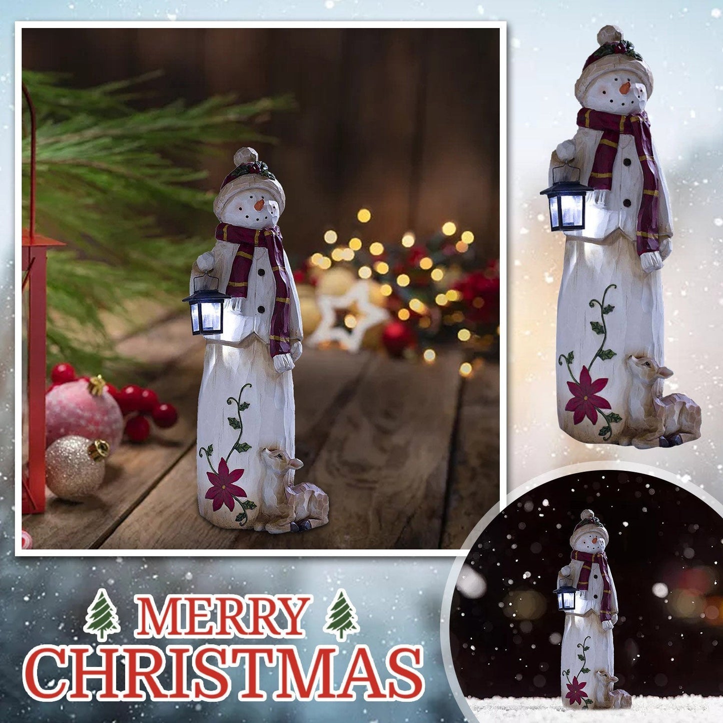 🔥🎄Woodland Snowman with Solar Lantern