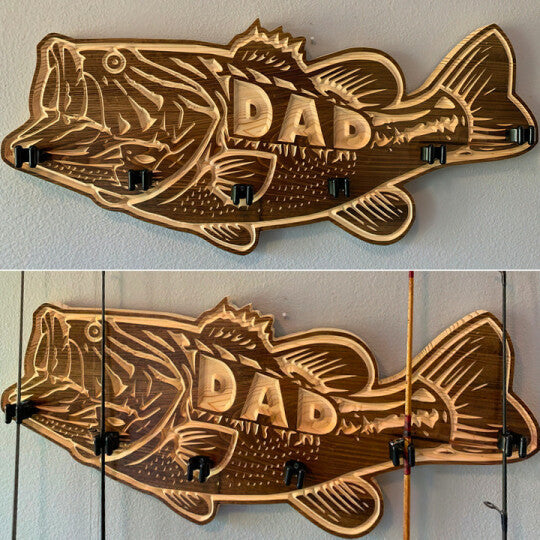 Father's Day Gift🎁 wood large mouth bass fishing rod holder