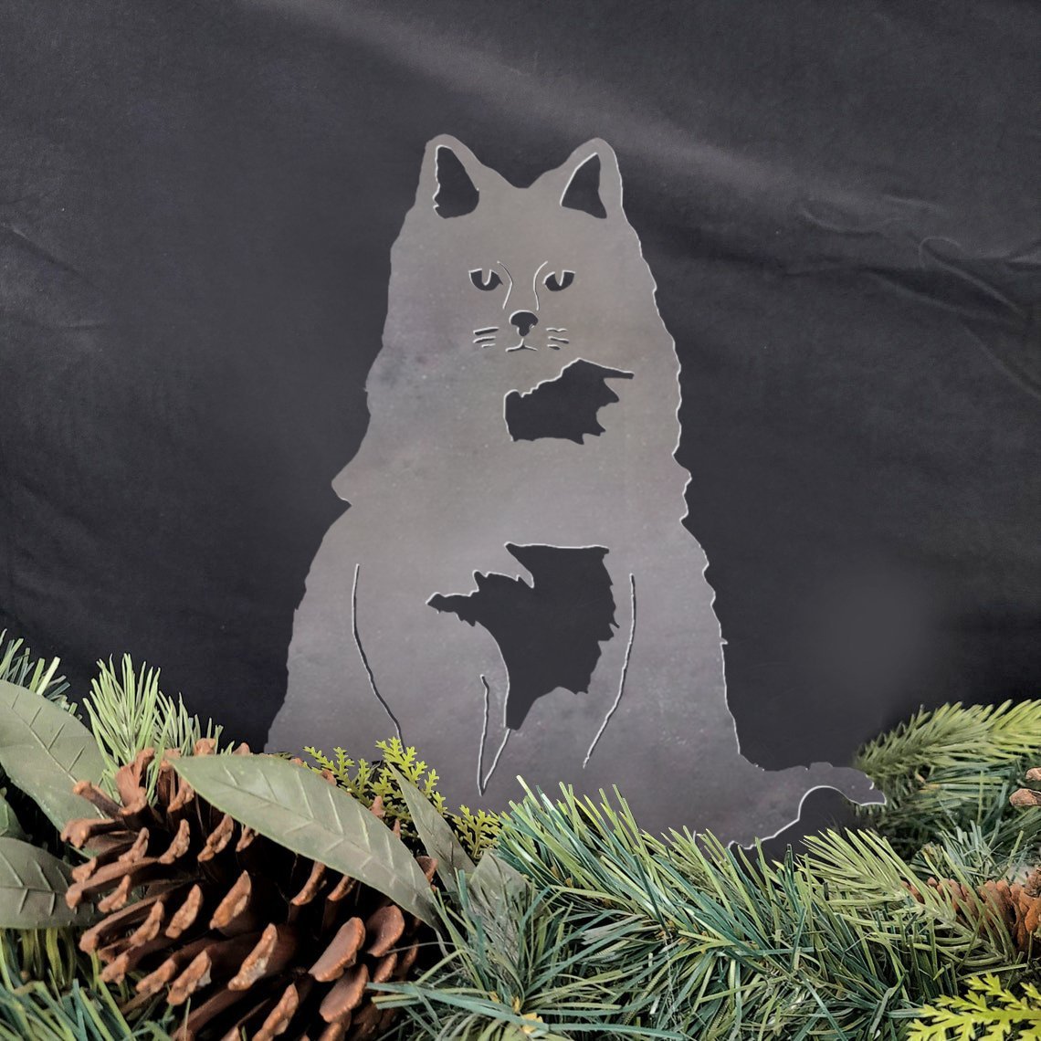 Longhair Cat Metal Silhouette