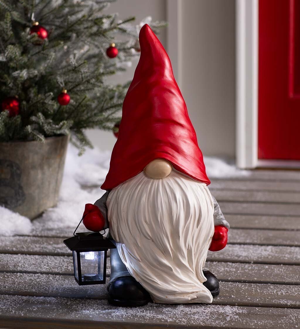 Welcome Home Gnome Sculpture with Solar Lantern