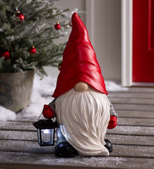 Welcome Home Gnome Sculpture with Solar Lantern