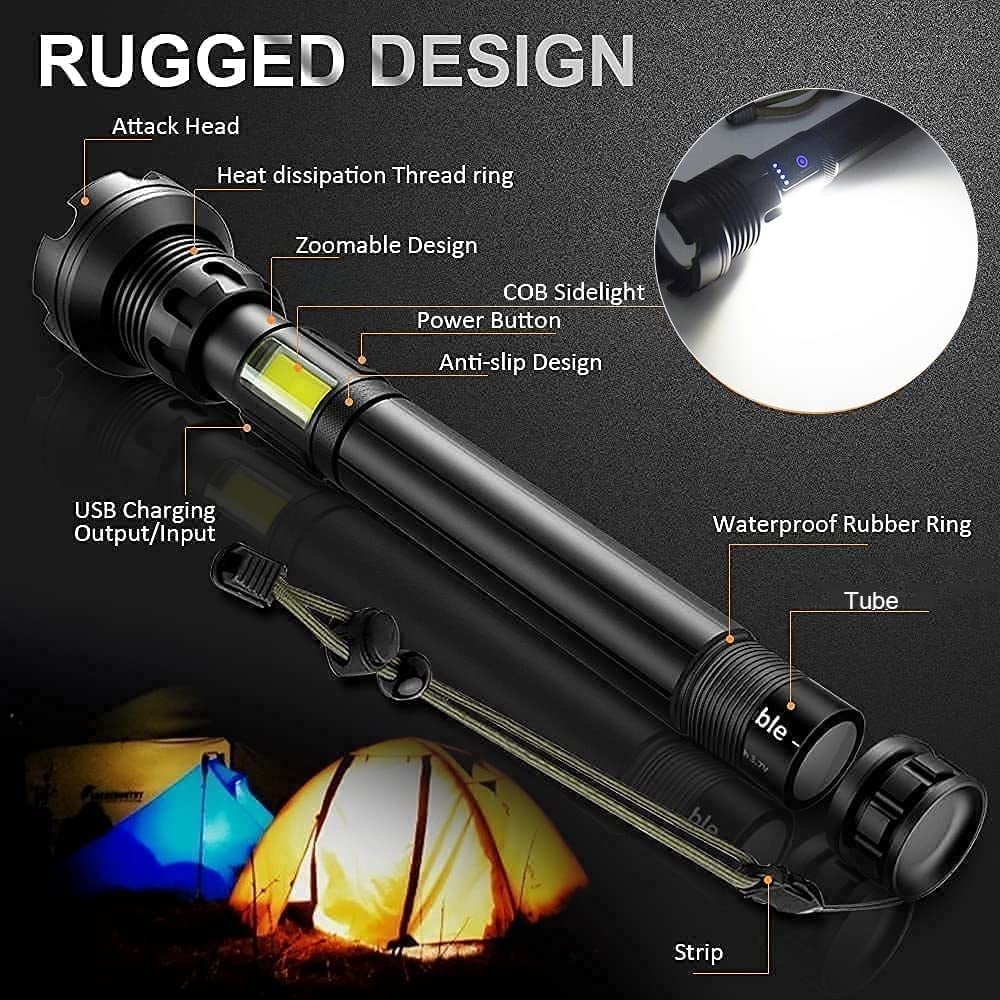 🔥 - LED Rechargeable Tactical Laser Flashlight 90000 High Lumens