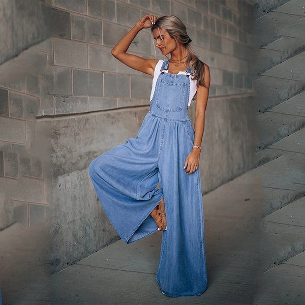 Women's Loose Adjustable Strap Wide Leg Denim