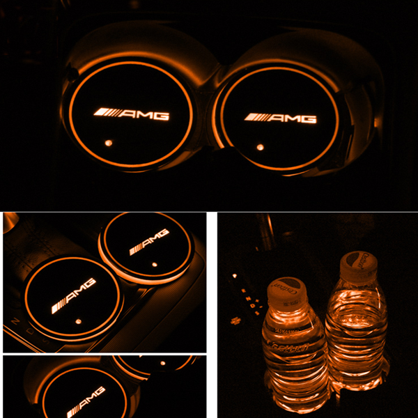 Led Car Logo Cup Lights up Holder USB Charging 7 Colors Changing