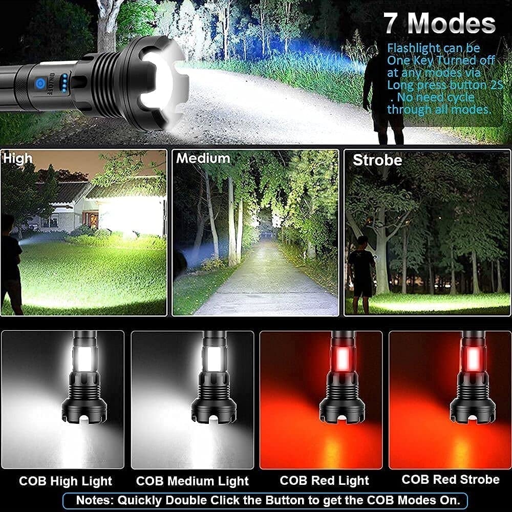 🔥 - LED Rechargeable Tactical Laser Flashlight 90000 High Lumens