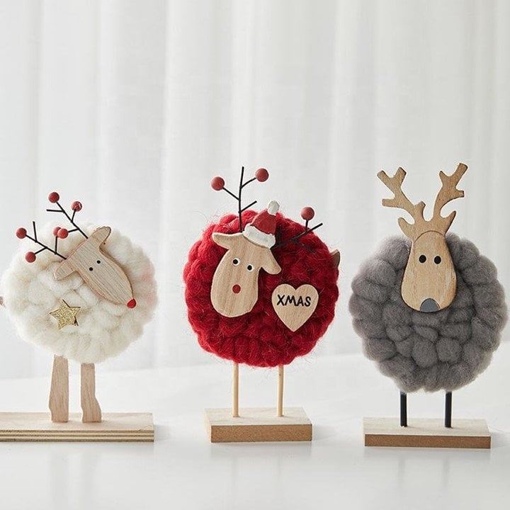 Christmas Home Decor Wool - Wood Felt Reindeer Elk Tree Decorations
